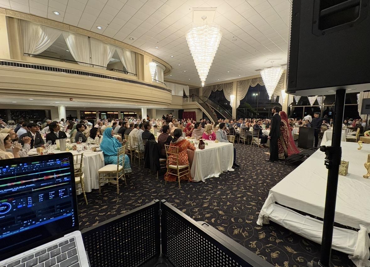 Wedding crowd viewed from the DJ booth